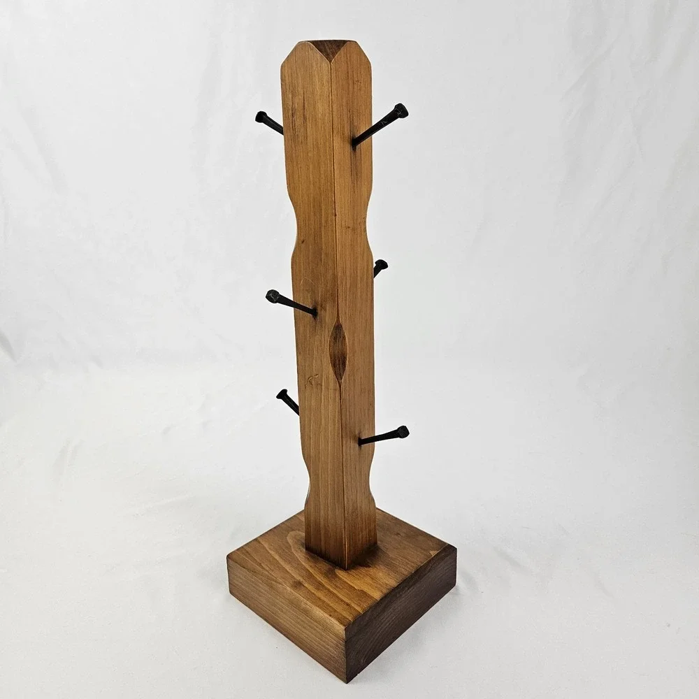 Vintage Rustic Wooden 6 Cup Coffee Mug Stand Tree Stand Farmhouse Basketville